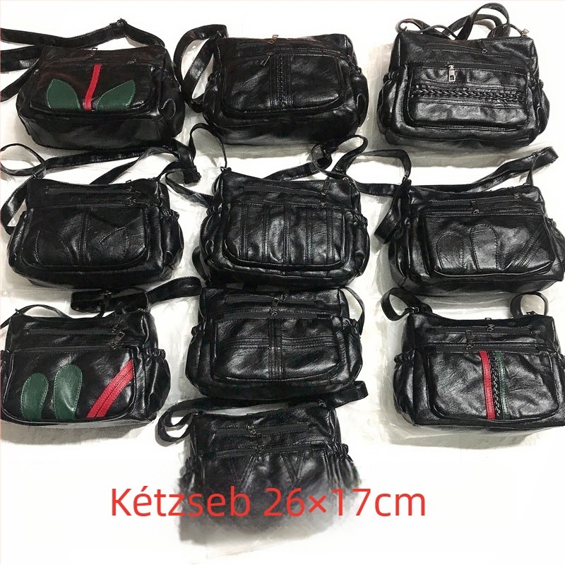 Női PU oldaltáska — vízszintes négyszög alak, cipzáras záródás, poliészter bélés, belső zsebek: cipzáras zseb, telefonzseb, személyi igazolvány zseb, kamera zseb