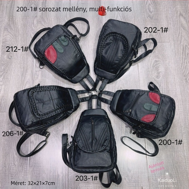 Női PU oldaltáska — vízszintes négyszög alak, cipzáras záródás, poliészter bélés, belső zsebek: cipzáras zseb, telefonzseb, személyi igazolvány zseb, kamera zseb