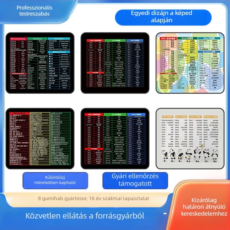 Természetes kaucsukból készített egérpad, kis méret, csúszásmentes, irodai gyorsbillentyűkhöz