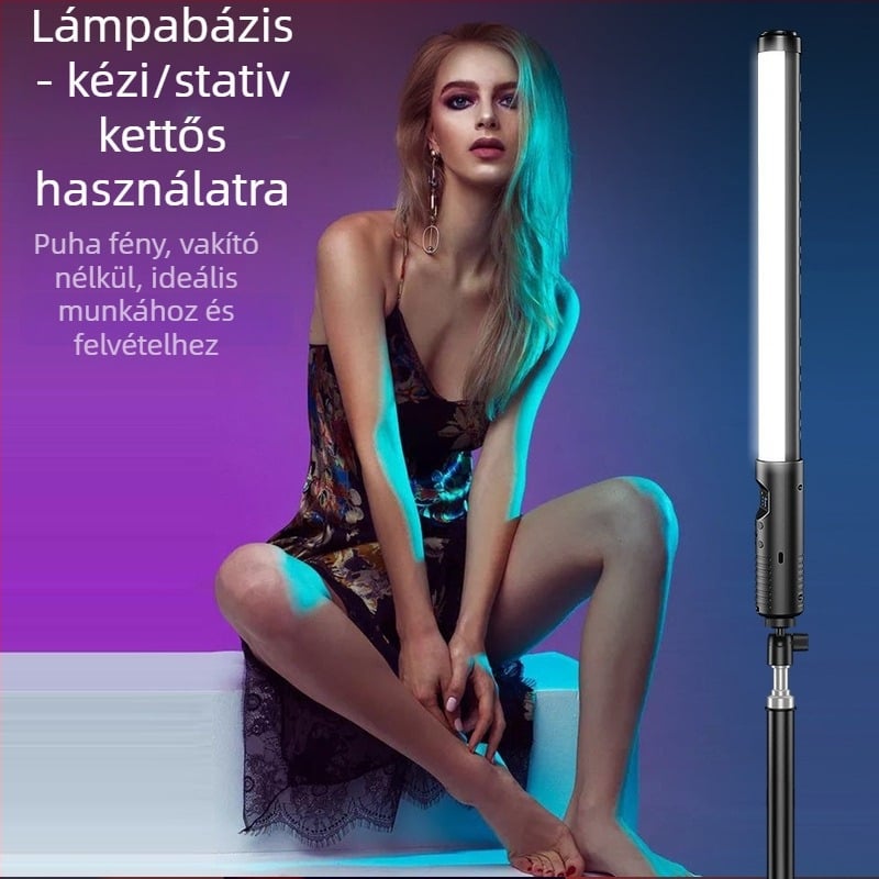 HM-BD hordozható fotóvilágítás RGB LED-del, 10W, fényerő-szabályozható, független tápegység Type-C-vel, 1–2 m hatótávolság