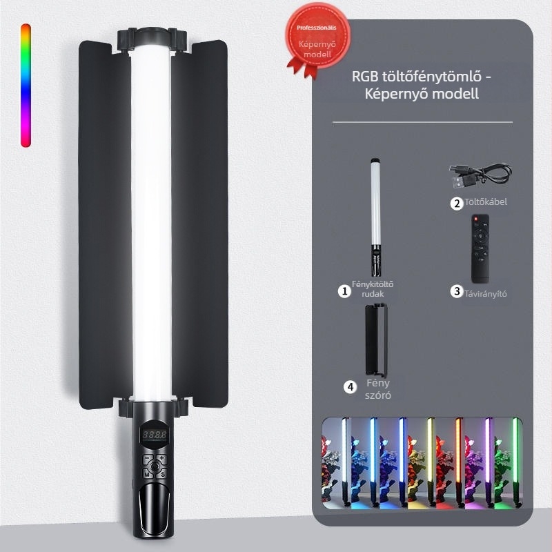 HM-BD hordozható fotóvilágítás RGB LED-del, 10W, fényerő-szabályozható, független tápegység Type-C-vel, 1–2 m hatótávolság