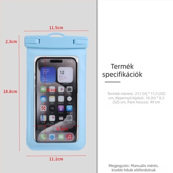 Nagy átlátszó vízálló telefontáska, raftinghez, búvárkodáshoz és úszáshoz, érintőképernyővel