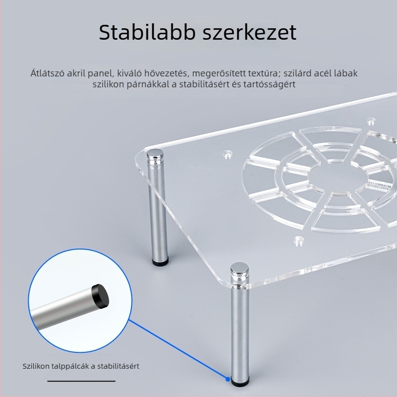 Routerhez és modemhez való hűtőalap | ABS anyag | 2 hőcső | 2 USB port | levegőalapú hűtés | csendes kialakítás