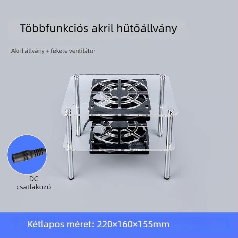 Routerhez és modemhez való hűtőalap | ABS anyag | 2 hőcső | 2 USB port | levegőalapú hűtés | csendes kialakítás