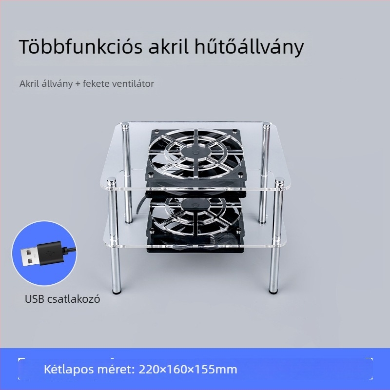 Routerhez és modemhez való hűtőalap | ABS anyag | 2 hőcső | 2 USB port | levegőalapú hűtés | csendes kialakítás