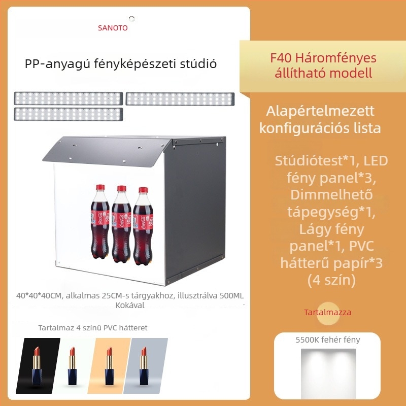 Termékfotózáshoz készlet: softbox és LED világítású fénybox