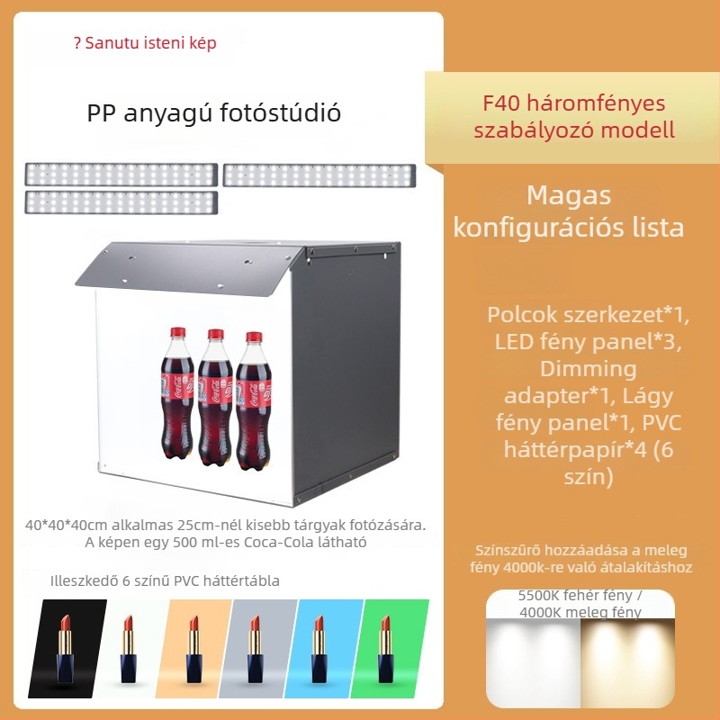 Termékfotózáshoz készlet: softbox és LED világítású fénybox