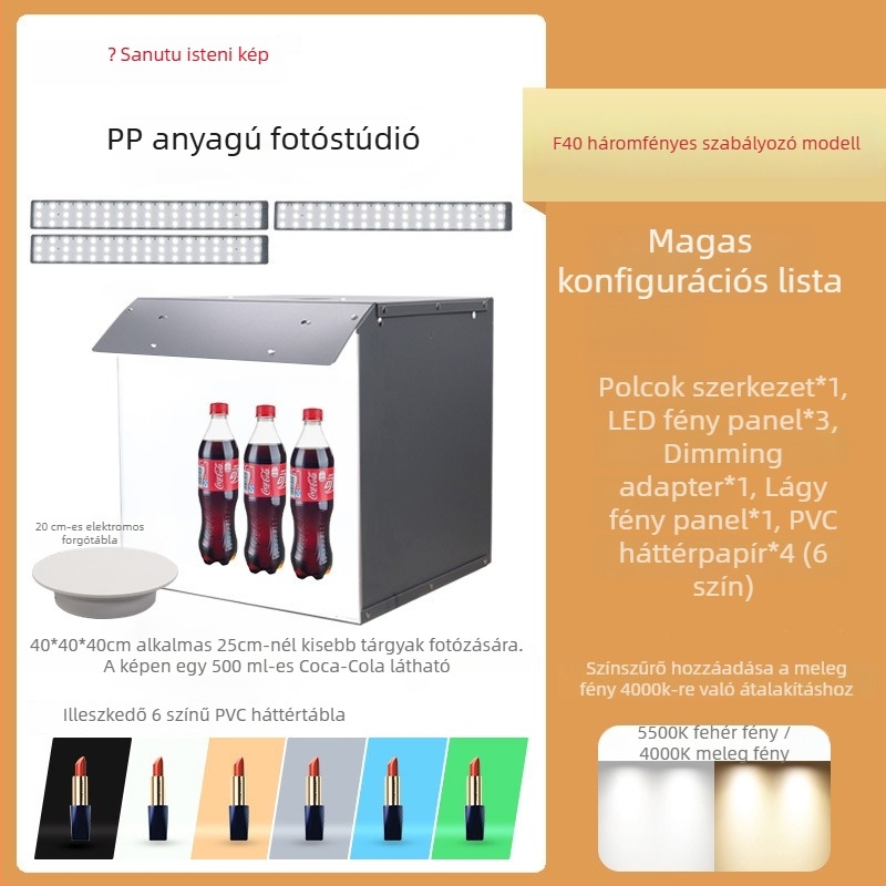 Termékfotózáshoz készlet: softbox és LED világítású fénybox
