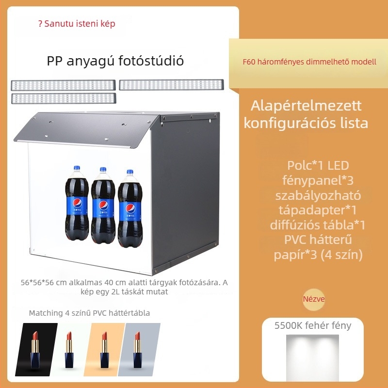 Termékfotózáshoz készlet: softbox és LED világítású fénybox