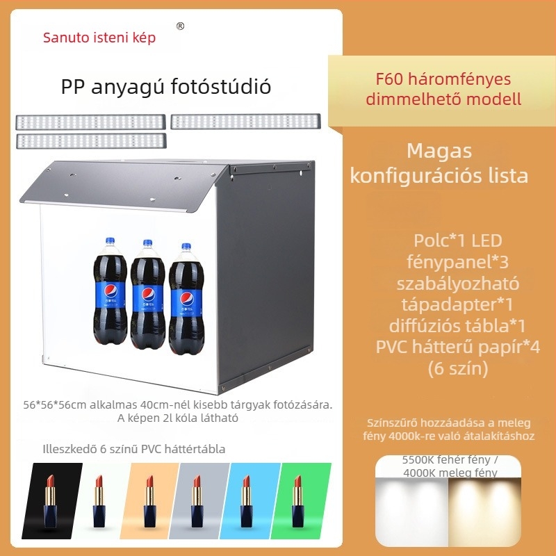 Termékfotózáshoz készlet: softbox és LED világítású fénybox