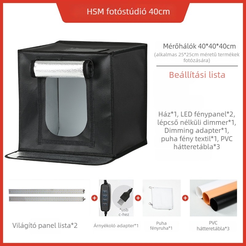 DY Kis stúdió LED fotófénydoboz diffúz anyagból, puha fény, személyes fotózáshoz, modell 40/50/60/70