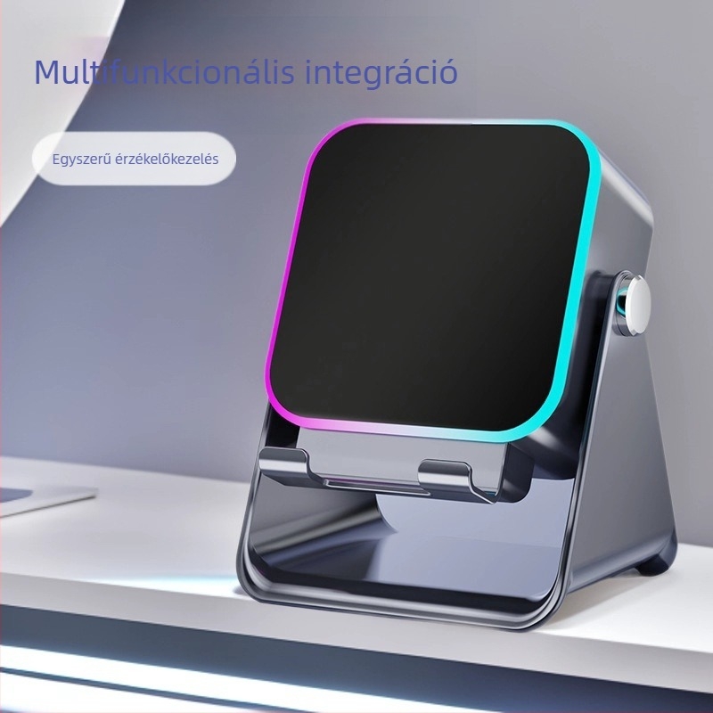Összecsukható asztali telefon-tartó vezeték nélküli hangszóróval, környezeti világítással és QC4.0 gyors töltéssel, 15W, 3A