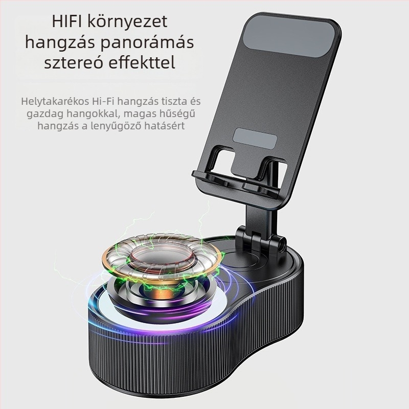Összecsukható asztali telefon-tartó vezeték nélküli hangszóróval, környezeti világítással és QC4.0 gyors töltéssel, 15W, 3A