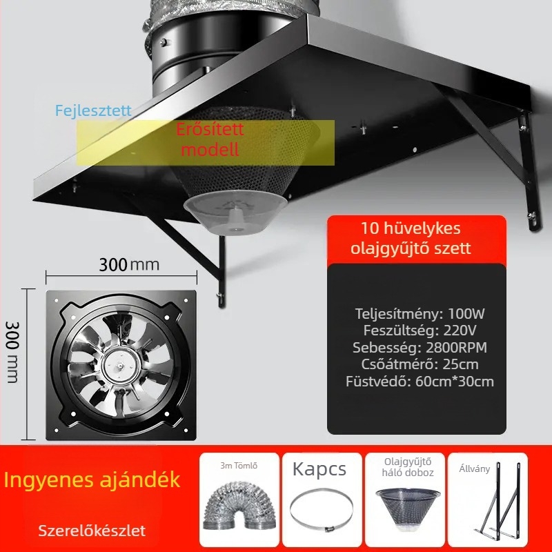 Konyhai kipufogó ventilátor nagy szívóerővel, FD250 modell, függőleges szerelés, 220V, 50W, vasból készült ház