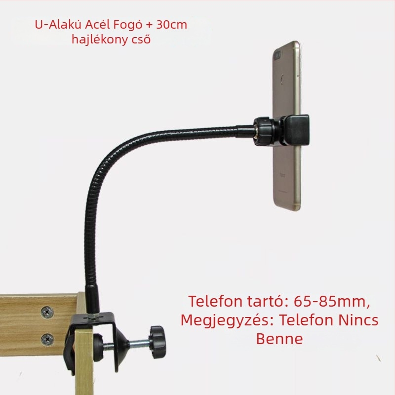Fém csipeszes telefon-tartó, hordozható élő közvetítéshez, asztali vagy éjjeli asztal mellett használható állvány, vezeték nélküli töltés