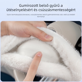 Autó kormányvédő plüss, téli meleg, univerzális illeszkedés, 38 cm átmérőjű, kompatibilis D- vagy O-formájú kormányokhoz