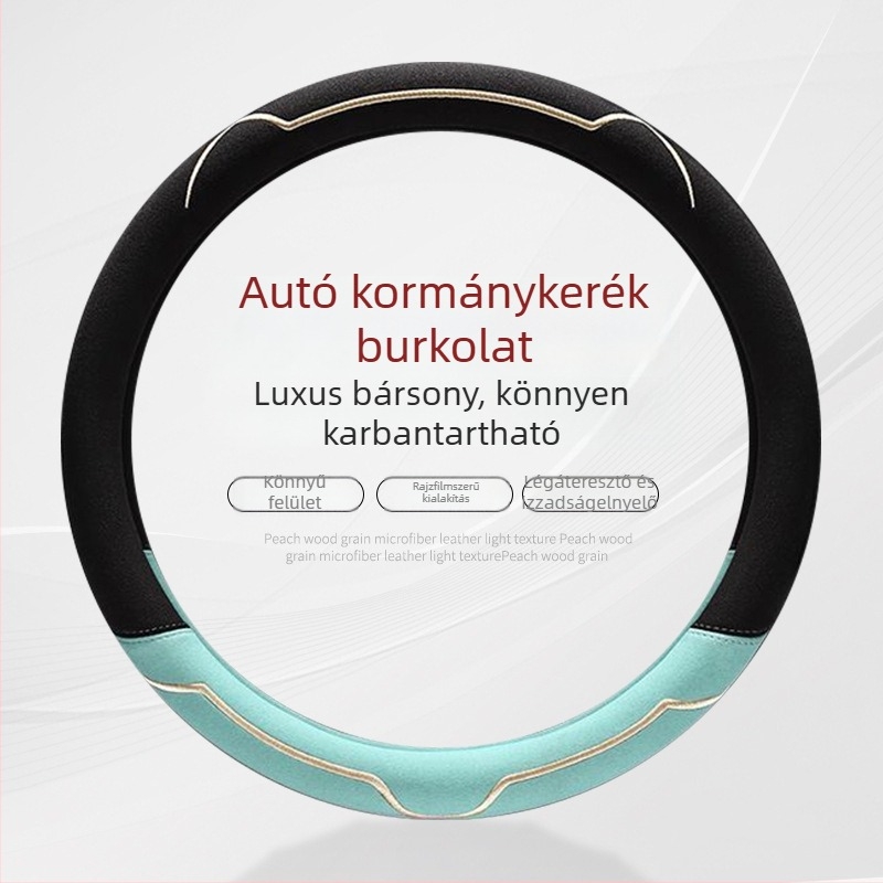 Autó kormánykerék borítás, velúr felület, minden évszakban használható, kopásálló, univerzális illeszkedés, telepítés autónak