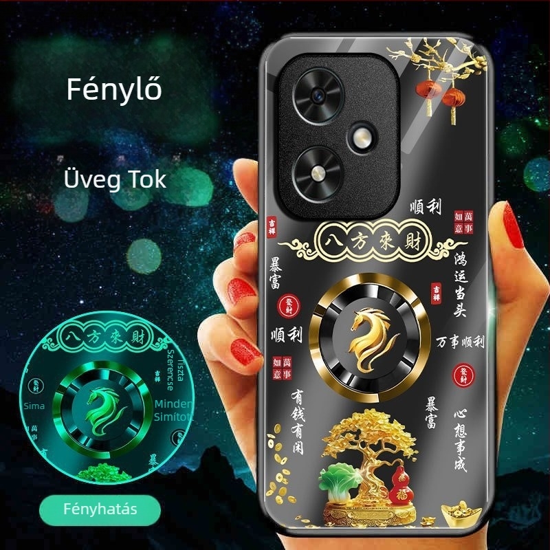 Honor 400 telefonvédő - Világító üvegtok, matt felület, teljes lefedés, ütésálló