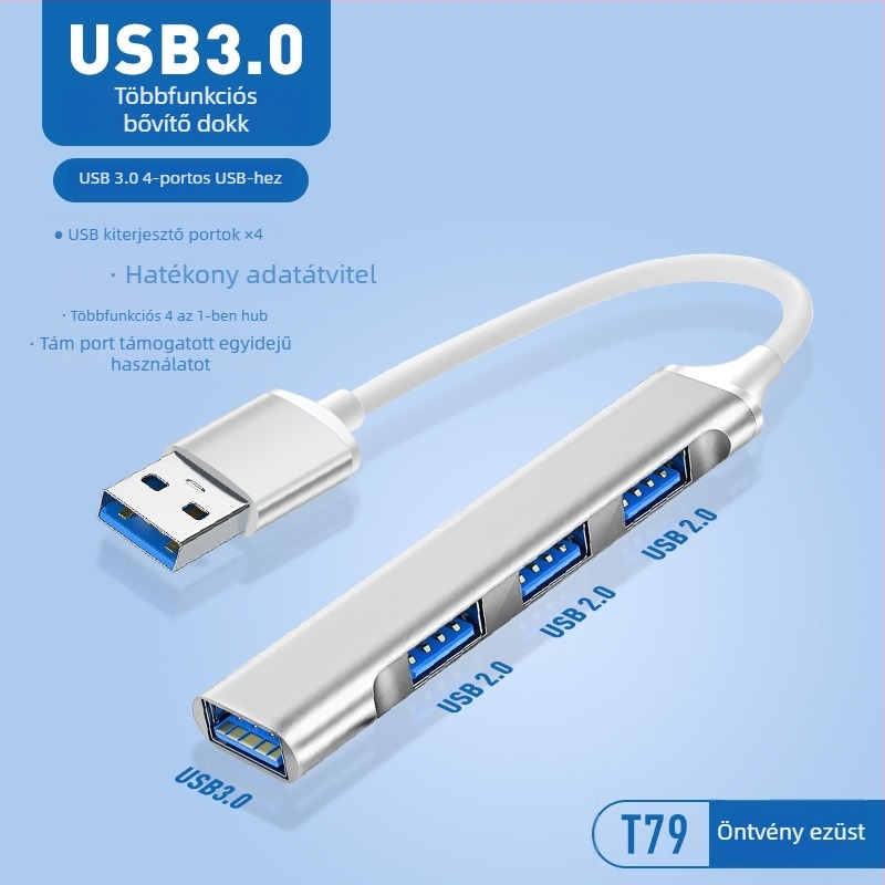 Pinyue USB-C hub, 4-in-1 USB 3.0 dokkolóállomás, 19,4 cm kábel, USB-ről táplált