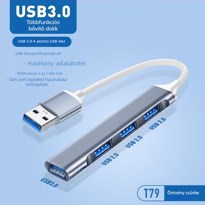 Pinyue USB-C hub, 4-in-1 USB 3.0 dokkolóállomás, 19,4 cm kábel, USB-ről táplált
