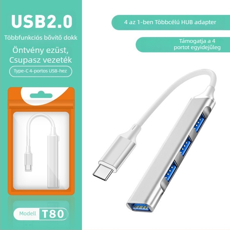Pinyue USB-C hub, 4-in-1 USB 3.0 dokkolóállomás, 19,4 cm kábel, USB-ről táplált