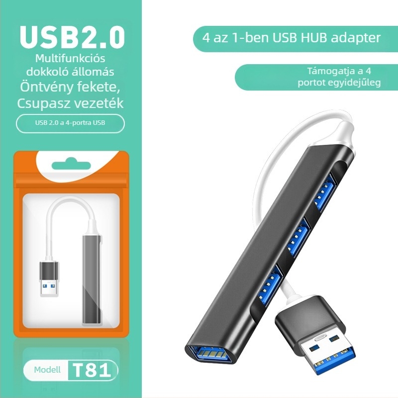 Pinyue USB-C hub, 4-in-1 USB 3.0 dokkolóállomás, 19,4 cm kábel, USB-ről táplált