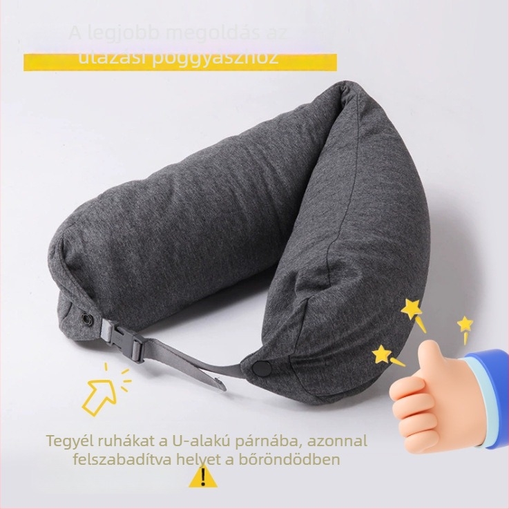 Upartner U-alakú utazó párna, levegővel töltött, pamut huzat, könnyű, általános használatra