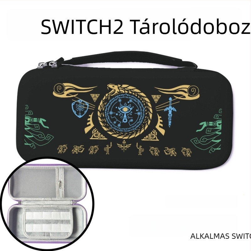 Switch 2 Nintendo Zelda PU bőr tároló tok festett mintával, ütésálló, nagy kapacitású