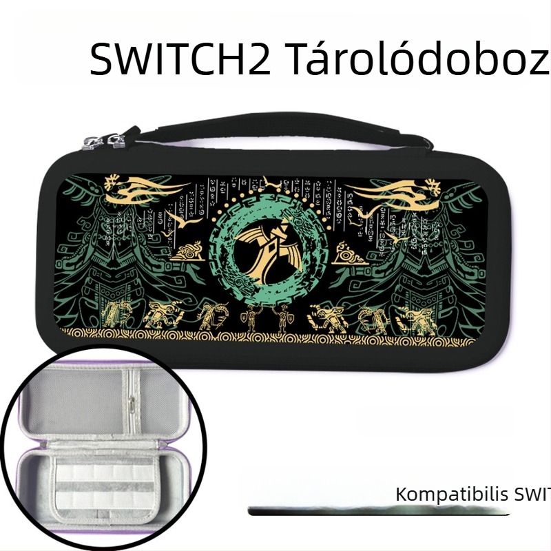 Switch 2 Nintendo Zelda PU bőr tároló tok festett mintával, ütésálló, nagy kapacitású