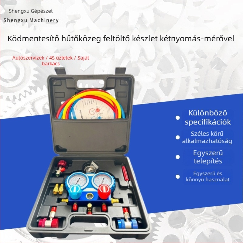 Autóklíma precíz nyomásmérő R134A hűtőközeghez, modell 8001 – tartomány 0-55 MPa, környezeti hőmérséklet -10–40 °C