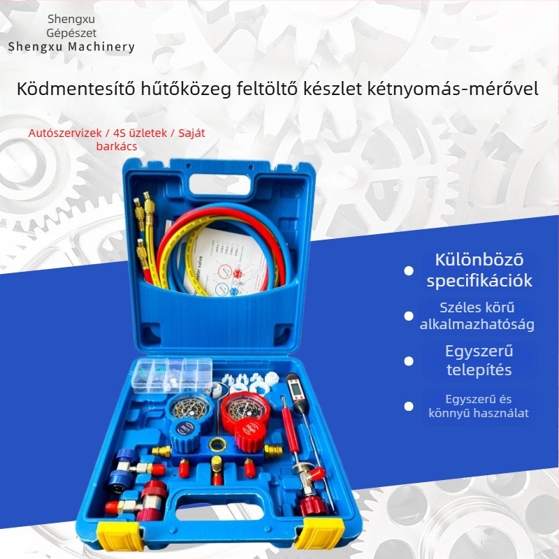 Autóklíma precíz nyomásmérő R134A hűtőközeghez, modell 8001 – tartomány 0-55 MPa, környezeti hőmérséklet -10–40 °C