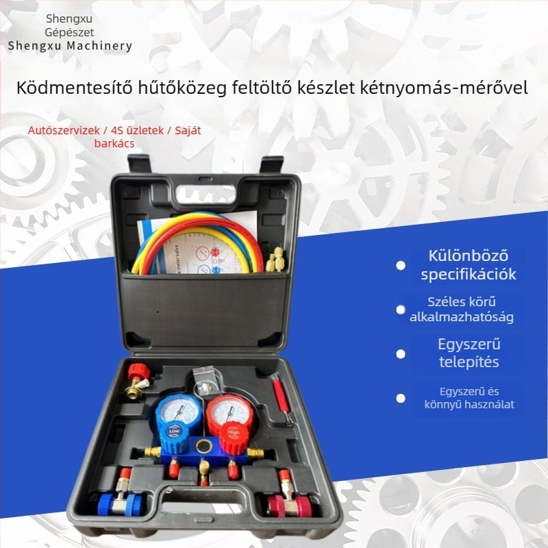 Autóklíma precíz nyomásmérő R134A hűtőközeghez, modell 8001 – tartomány 0-55 MPa, környezeti hőmérséklet -10–40 °C
