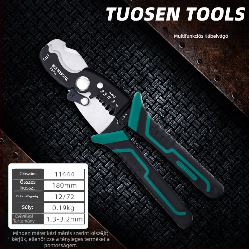 Tuosen drótokhoz tervezett fogó — Többfunkciós eszköz a vezetékek leválasztására, crimpelésre, rögzítésre és kábelnyitásra