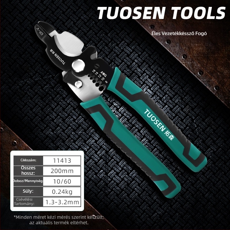 Tuosen drótokhoz tervezett fogó — Többfunkciós eszköz a vezetékek leválasztására, crimpelésre, rögzítésre és kábelnyitásra