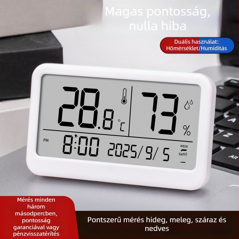 Beltéri használatra tervezett digitális hőmérséklet- és páratartalom-mérő — ultra vékony mini hőmérő mágneses ébresztővel (1,5V gombos elem)
