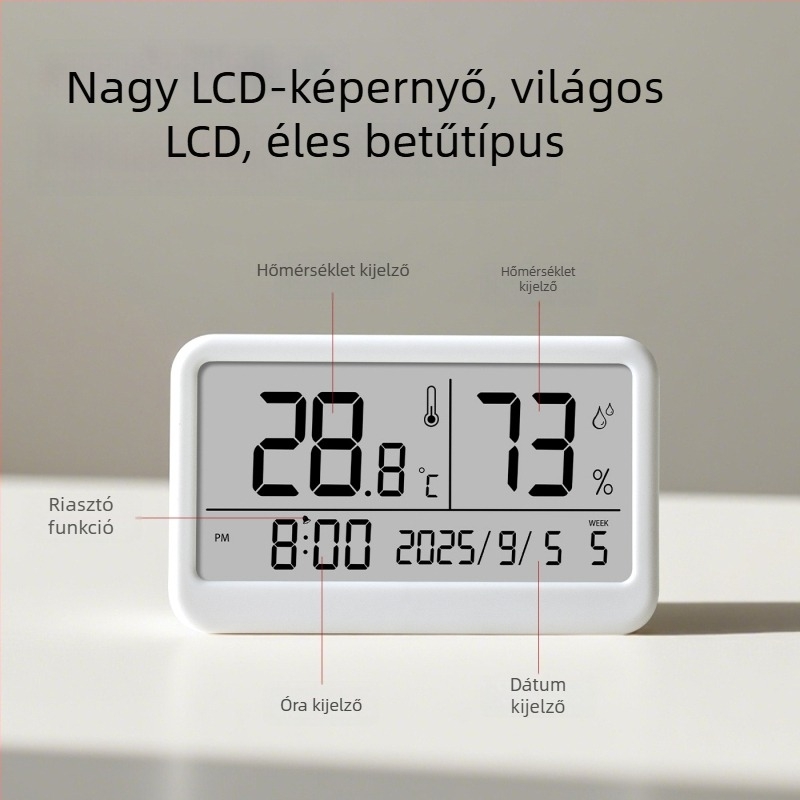 Beltéri használatra tervezett digitális hőmérséklet- és páratartalom-mérő — ultra vékony mini hőmérő mágneses ébresztővel (1,5V gombos elem)