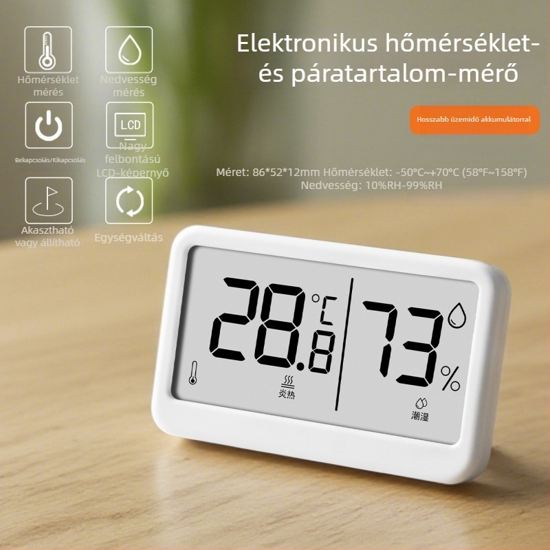 Beltéri használatra tervezett digitális hőmérséklet- és páratartalom-mérő — ultra vékony mini hőmérő mágneses ébresztővel (1,5V gombos elem)