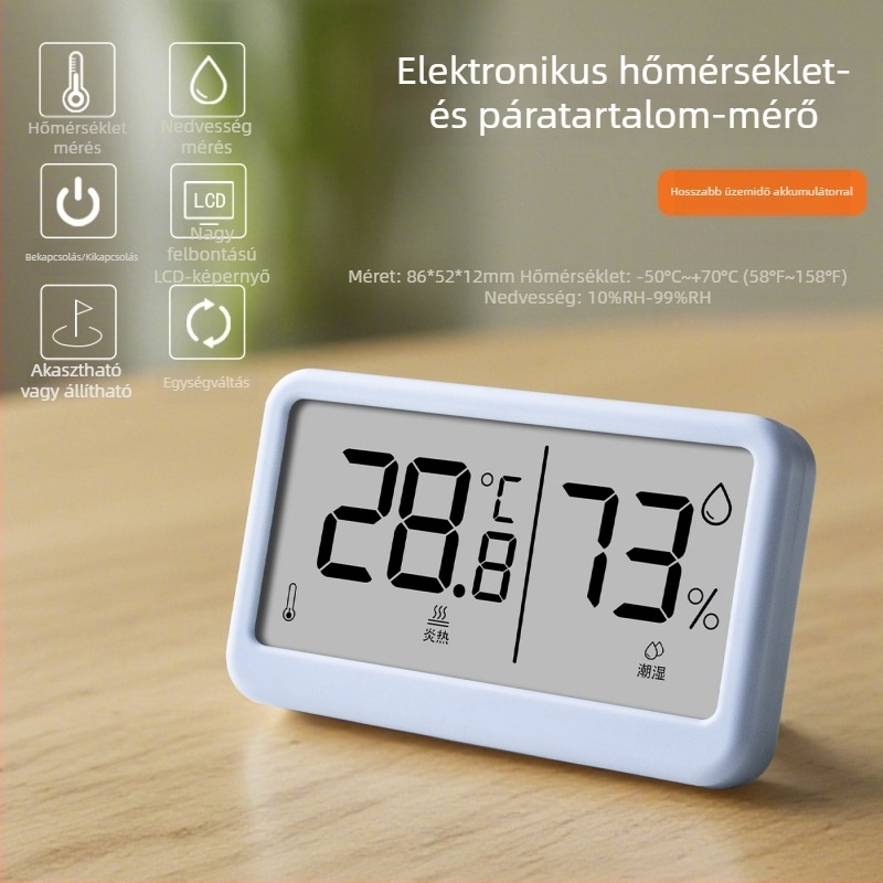 Beltéri használatra tervezett digitális hőmérséklet- és páratartalom-mérő — ultra vékony mini hőmérő mágneses ébresztővel (1,5V gombos elem)