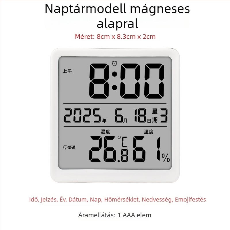 Beltéri használatra tervezett digitális hőmérséklet- és páratartalom-mérő — ultra vékony mini hőmérő mágneses ébresztővel (1,5V gombos elem)
