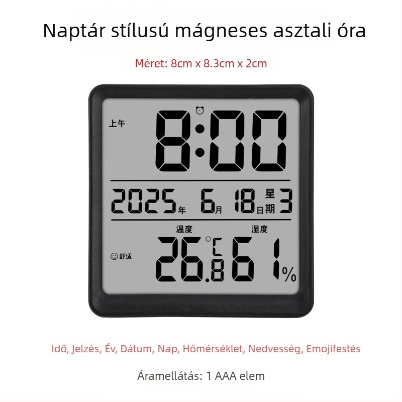 Beltéri használatra tervezett digitális hőmérséklet- és páratartalom-mérő — ultra vékony mini hőmérő mágneses ébresztővel (1,5V gombos elem)