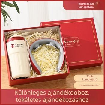 Üzleti ajándék termosz bögre egyedi logóval – 316 rozsdamentes acél, vákuum szigetelés 0–6 óra, nyomtatható logó, hordozó zsinórral, díszdobozos csomagolás