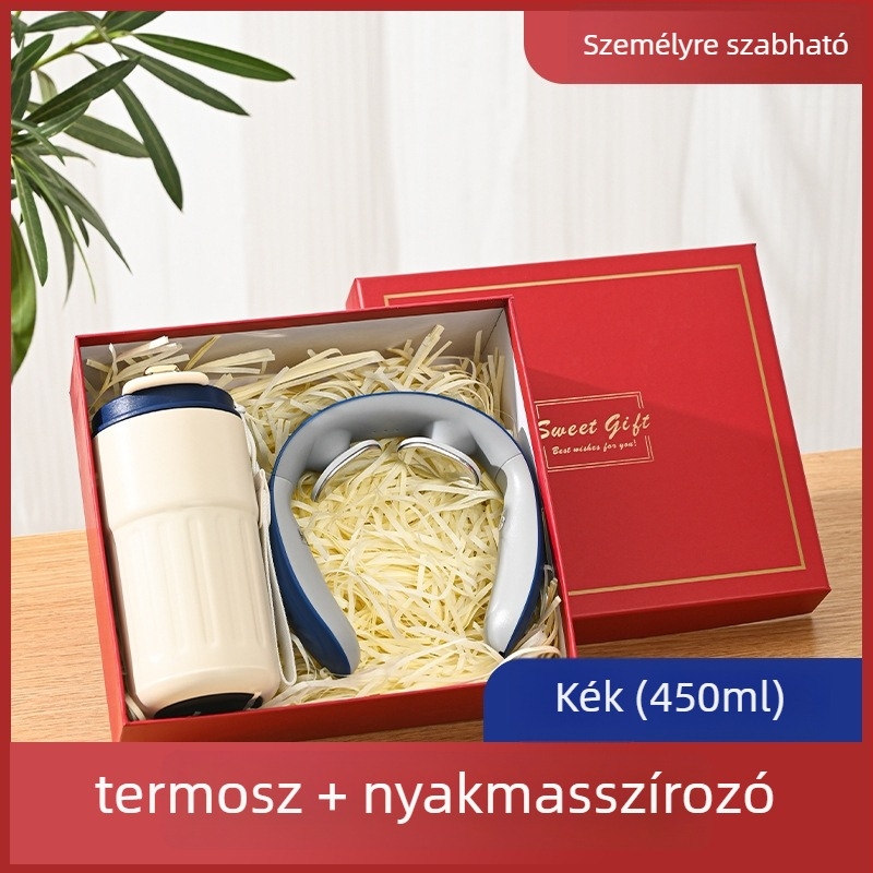 Üzleti ajándék termosz bögre egyedi logóval – 316 rozsdamentes acél, vákuum szigetelés 0–6 óra, nyomtatható logó, hordozó zsinórral, díszdobozos csomagolás
