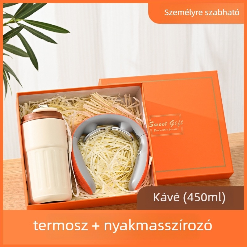 Üzleti ajándék termosz bögre egyedi logóval – 316 rozsdamentes acél, vákuum szigetelés 0–6 óra, nyomtatható logó, hordozó zsinórral, díszdobozos csomagolás
