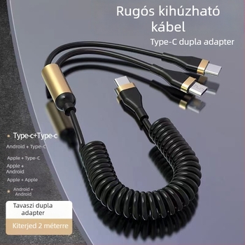 WAITU 3-in-1 autóadatkábel Lightning, Micro USB és Type-C, teleszkópos kialakítás, dupla kimenet, TPE-anyag