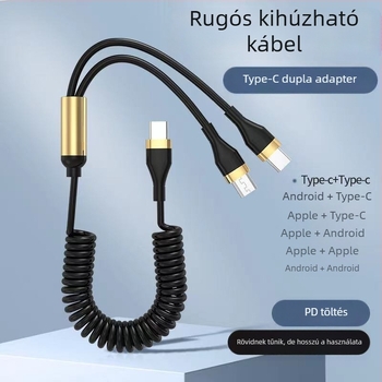 WAITU 3-in-1 autóadatkábel Lightning, Micro USB és Type-C, teleszkópos kialakítás, dupla kimenet, TPE-anyag