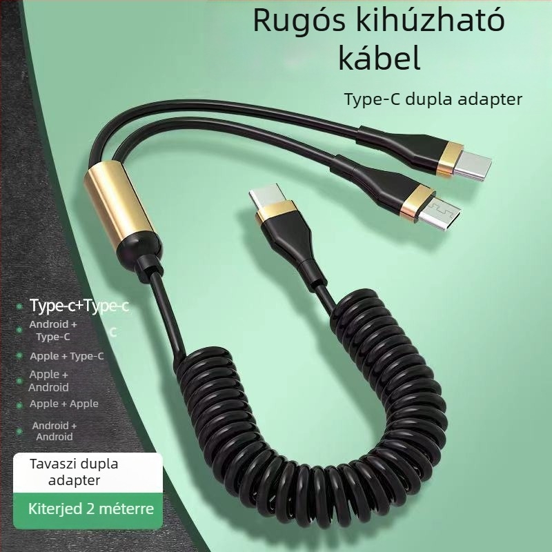 WAITU 3-in-1 autóadatkábel Lightning, Micro USB és Type-C, teleszkópos kialakítás, dupla kimenet, TPE-anyag