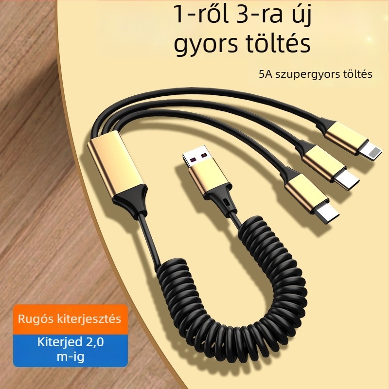 WAITU 3-in-1 autóadatkábel Lightning, Micro USB és Type-C, teleszkópos kialakítás, dupla kimenet, TPE-anyag