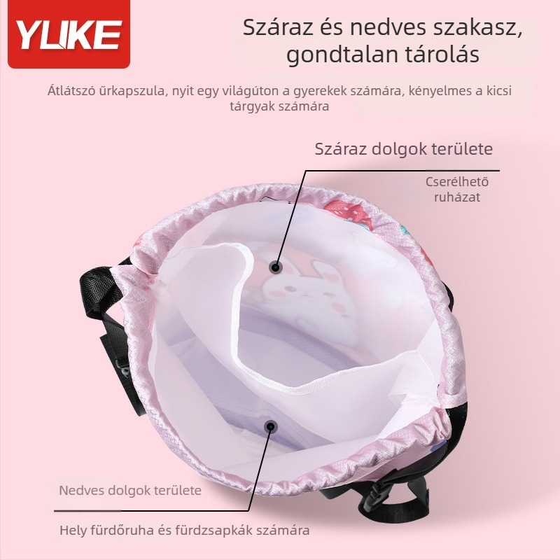 Gyerekeknek szánt száraz–nedves elválasztású, vízálló hátizsák, poliészter + EVA anyaggal, uniszex, kültéri használatra