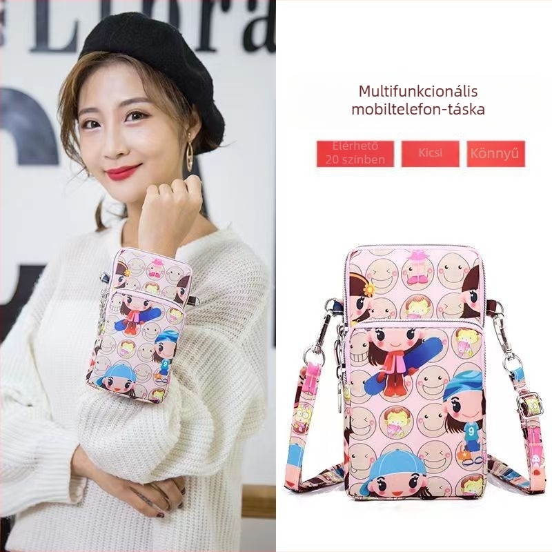 Női telefon táska, Mini crossbody táska, Oxford anyag, cipzáras nyitás, belső cipzáros zseb, függőleges négyszögletes forma, Baobaohui