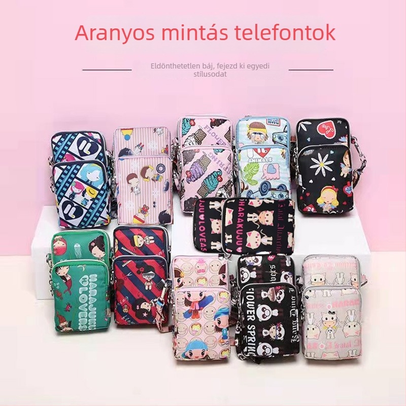 Női telefon táska, Mini crossbody táska, Oxford anyag, cipzáras nyitás, belső cipzáros zseb, függőleges négyszögletes forma, Baobaohui